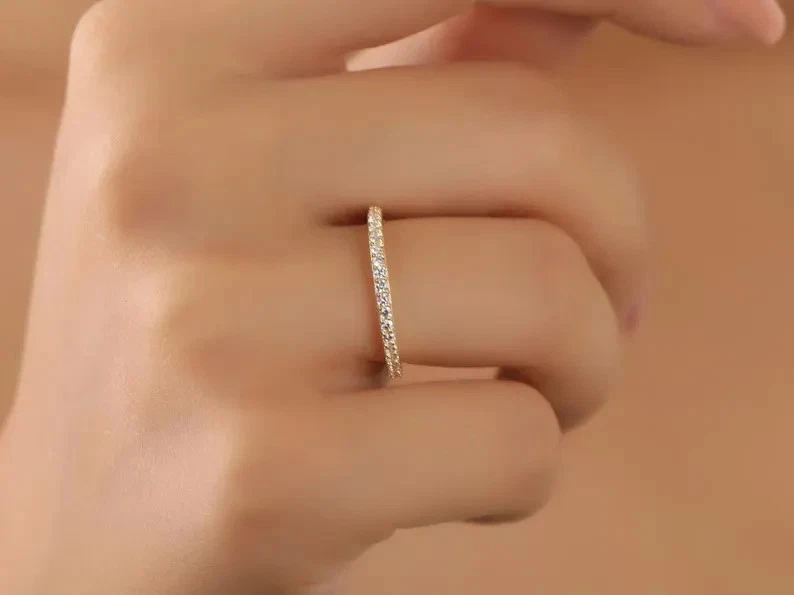 2/7ct Lab Created Diamond Eternity Wedding Stackable Ring 14K White Gold Plated - Image 3 of 4