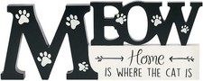 "Meow - Home is Where the Cat is" Wooden Plaque/Sign - 16" x 6"