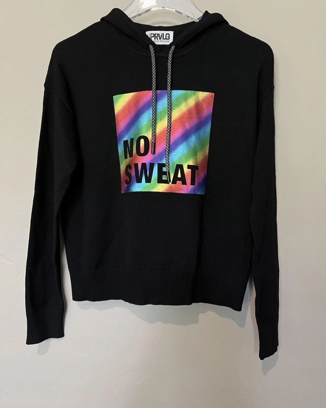 PRVLG Hoodie Sweatshirt Womens Small Black No Sweat Rainbow Graphic Pullover