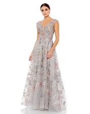 Size 4 Mac Duggal Embroidered Illusion Cap Sleeve A Line Gown Gray Style 20263