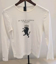 My Flat In London Brand Ladies Long Sleeve Tee Cream Lion with Jeweled Crown L