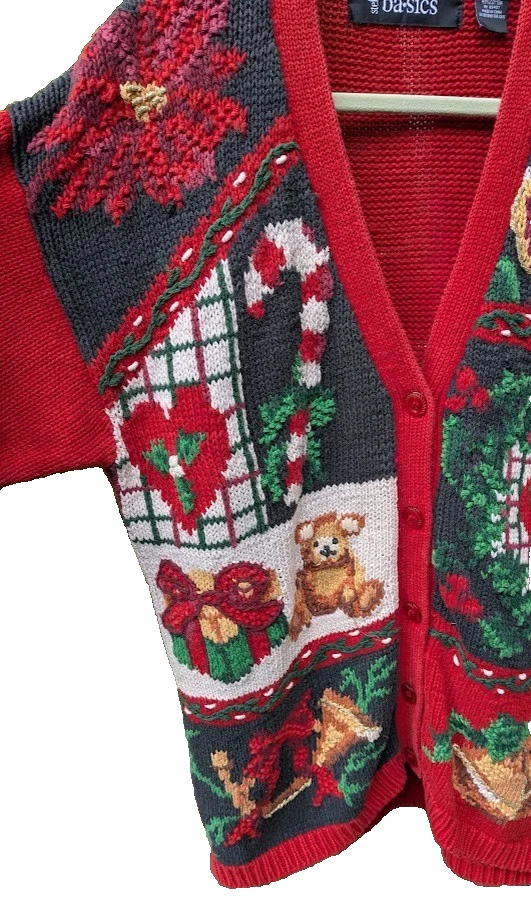 Vintage Womens Ugly Christmas Sweater Size 14-16 Santa Teddy Bear Novelty Cute - Image 3 of 4