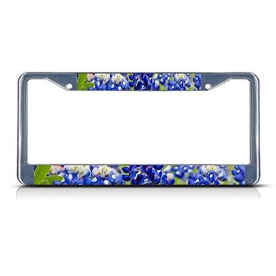 Fastasticdeals Texas Blue Bonnet Flower License Plate Frame One Frame, Chrome 