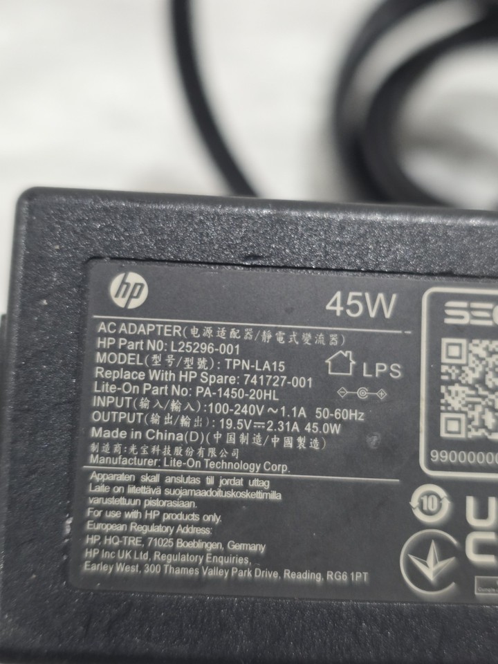 HP L25296-001 TPN-LA15 AC Adapter Battery Charger 19.5V 45W Watt Laptop ...