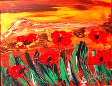 RED POPPIES  ABSTRACT ARTWORK DECO canvas painting  Original Oil Painting  4y65