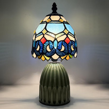 Blue Tiffany Mushroom Lamp - Stained Glass Mini Accent Light for Bedroom