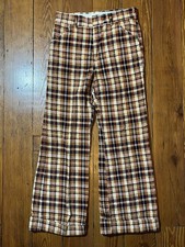 Vintage 70s Levis Panatela Plaid Flared Pants Plaid Disco Cuff Size True 29x29.5