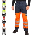 Mens Hi Vis Cargo Work Trousers Polycotton Safety Pants Plain & 2Tone Reflective
