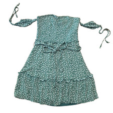 Lulus XS Dress Womens Green Floral Smocked Off The Shoulder Boho Belt Floral