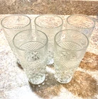 Vintage Anchor Hocking Wexford Glass Tumbler Diamond Pattern 6 1/4” Set of (5)