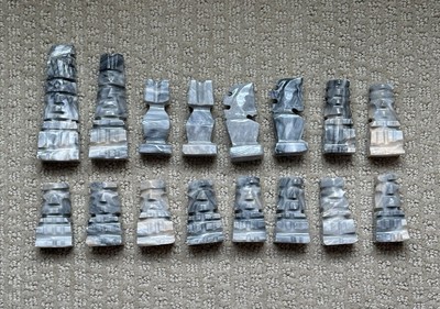 VTG Chess Stone 16 piece Set Marble Quartz  Pieces Gray/ White
