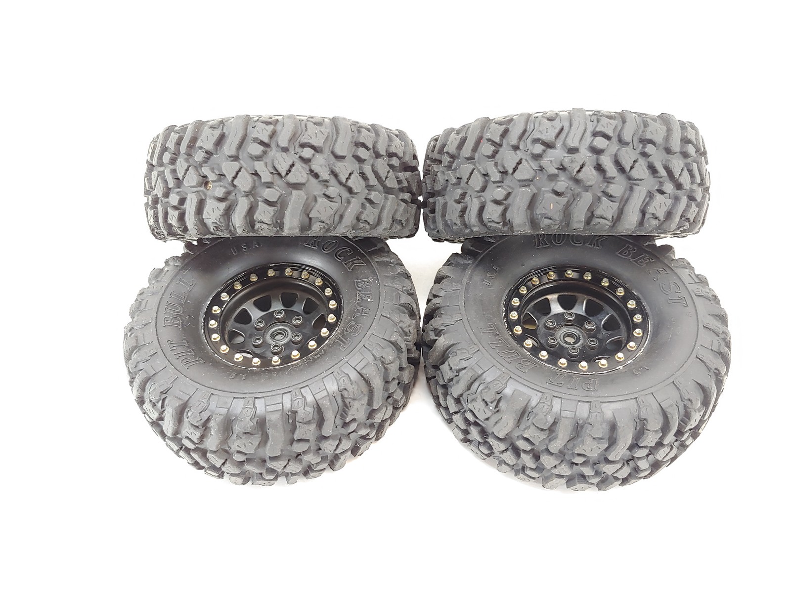 4x Pit Bull Rock Beast 1.9" Crawler Tires on 12mm Hex Metal Beadlock Wheels