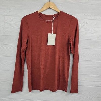 Everlane Red Long Sleeve Crew Neck Cotton Jersey Top Basic Womens L NWT 
