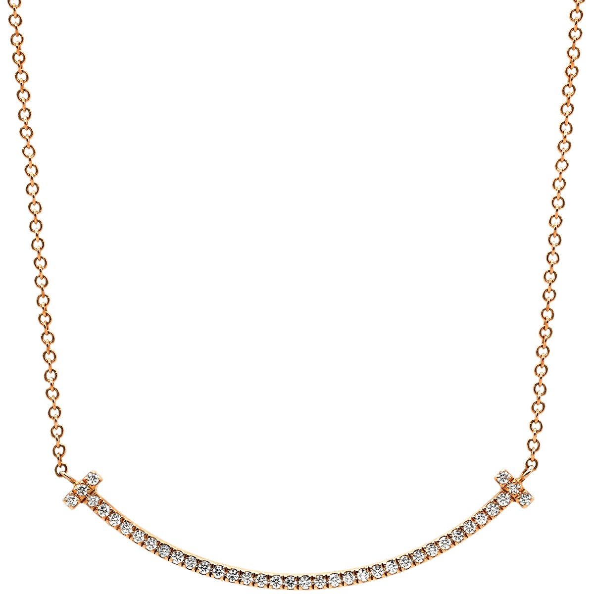 Tiffany & Co. Necklace T Smile Pendant Small Diamond Gold Pink K18PG Au750 18K