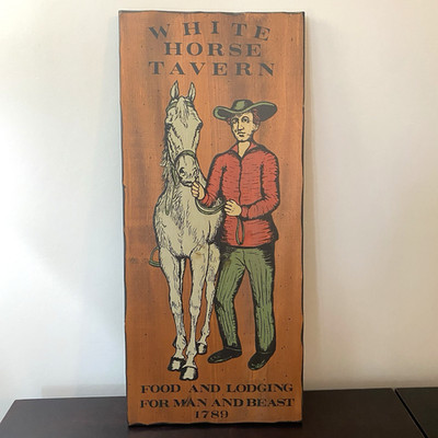 Vintage White Horse Tavern Old English Pub Painted Wood Sign Bar Wall Decor 26''