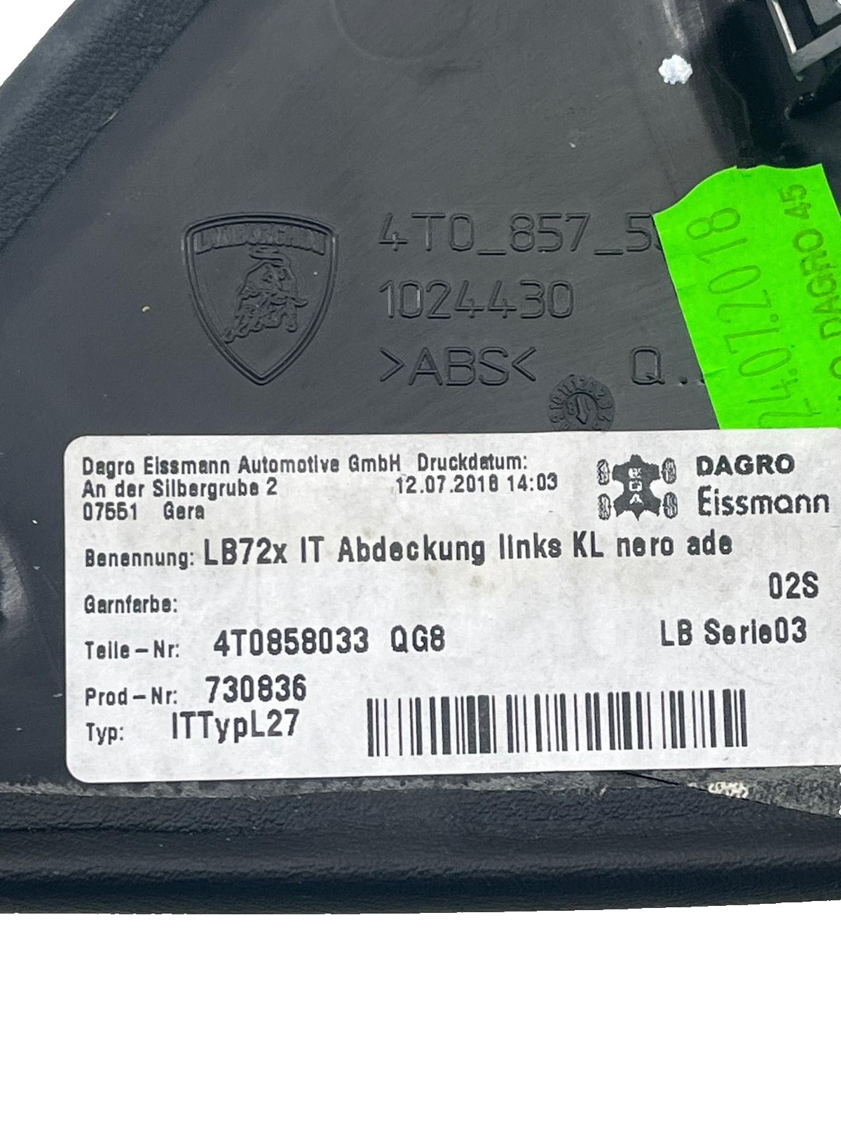 DRIVER LEFT Dash TRIM 4T0858033 LAMBORGHINI HURACAN FIT 19