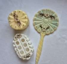 Vintage Vanity Set Spiegel Puderbox Lippenstifthalter Kunststoff 50er Jahre USA