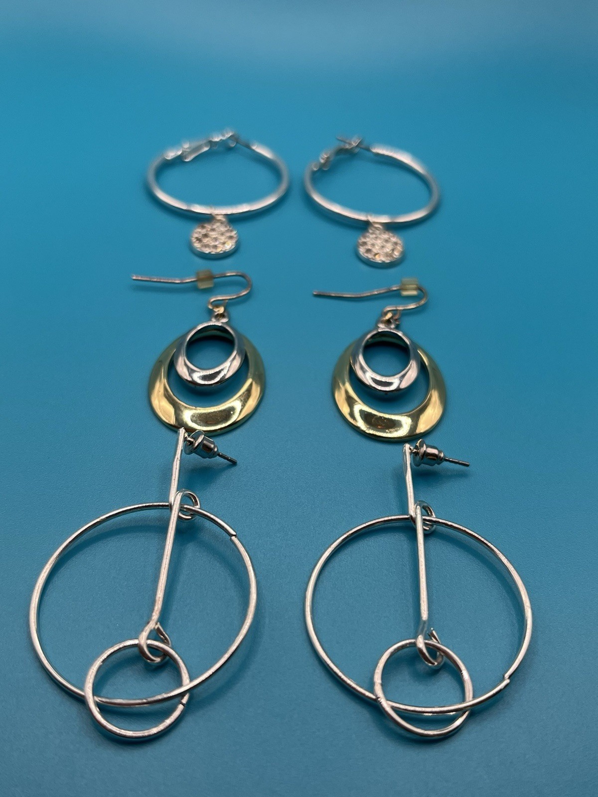 Chic Earring Collection: Silver Hoops, Abstract D… - image 1