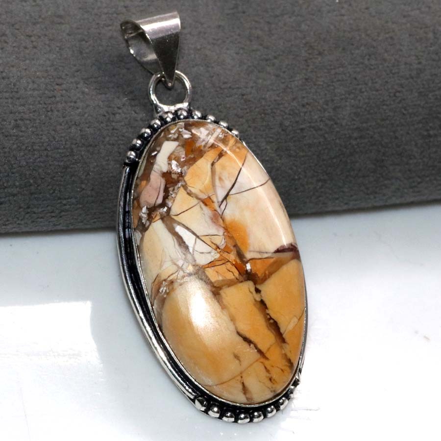 925 Silver Plated Brecciated Mookaite Pendant 2.3