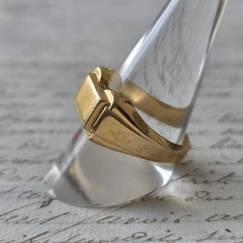 Bague Chevalière Plaqué Or Tank 1920 Ancienne Époque Art Déco TTD58 - Photo 2/4