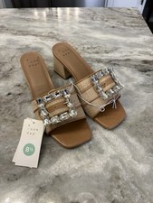 NEW A New Day Women's Kathleen Raffia Buckle Block Heels Size 8.5 Beige Glam