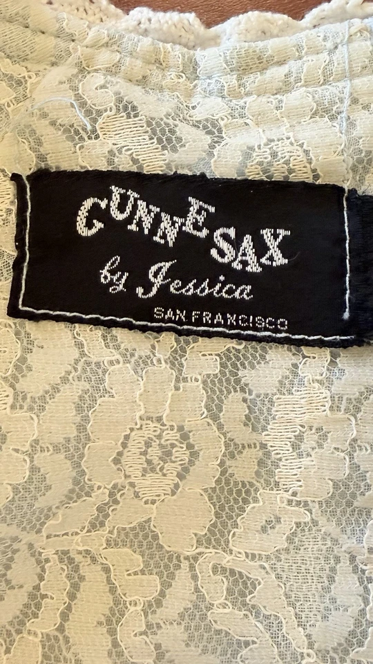 Maxi Vestido Vintage Años 70 Gunne Sax por Jessica Azul Beige Encaje Atado Pradera S Foto 2 de 4