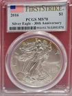 2016 $1 American Silver Eagle PCGS MS70 First Strike 30th Anniversary Toning