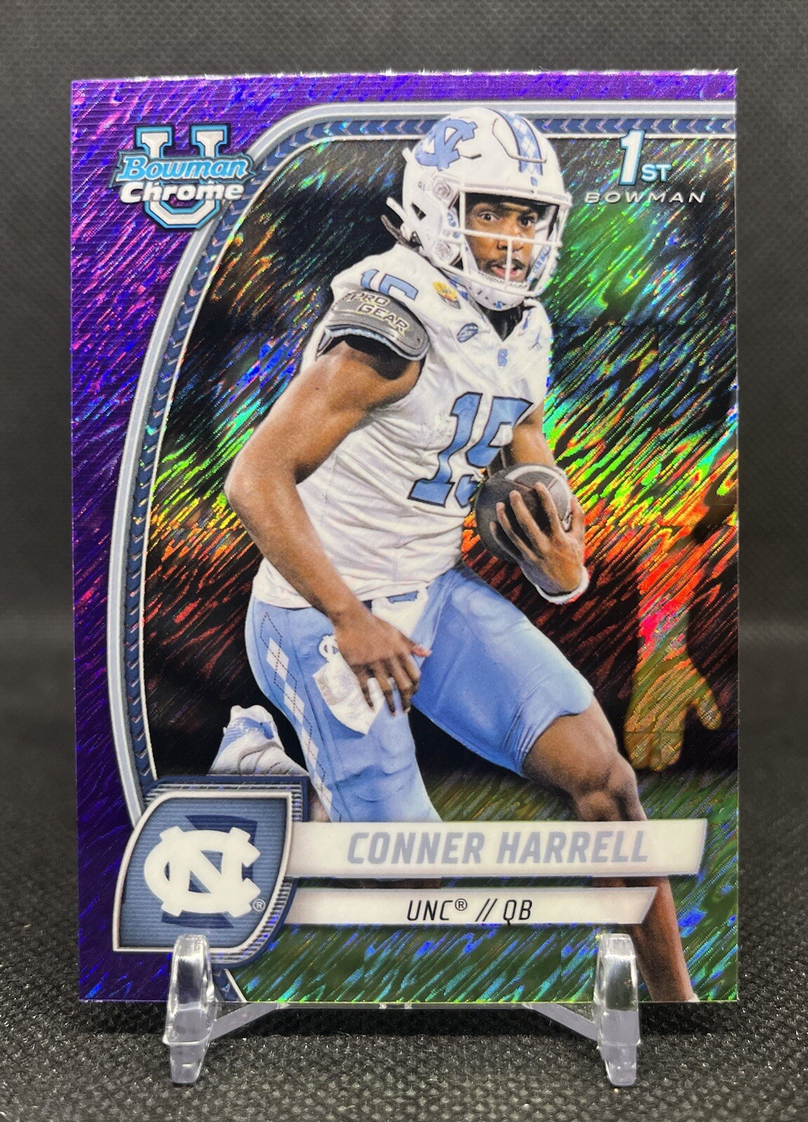 2024 Bowman Chrome University CONNER HARRELL 1st PURPLE SHIMMER Refractor UNC