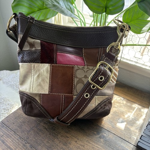 Coach 10436 Multicolored Suede Patchwork Shoulder Bag