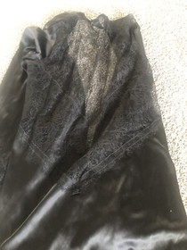 Victoria&rsquo;s Secret XS/S Women Black Satin Lace Robe Tie Front Sexy Kimono T2