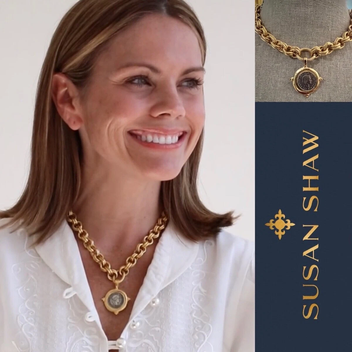 Susan Shaw Jewelry Italian Intaglio Coin Necklace eBay