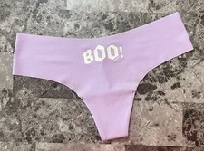 NWOT VICTORIA'S SECRET PINK LAVENDER WHITE BOO HALLOWEEN NO SHOW THONG PANTIES