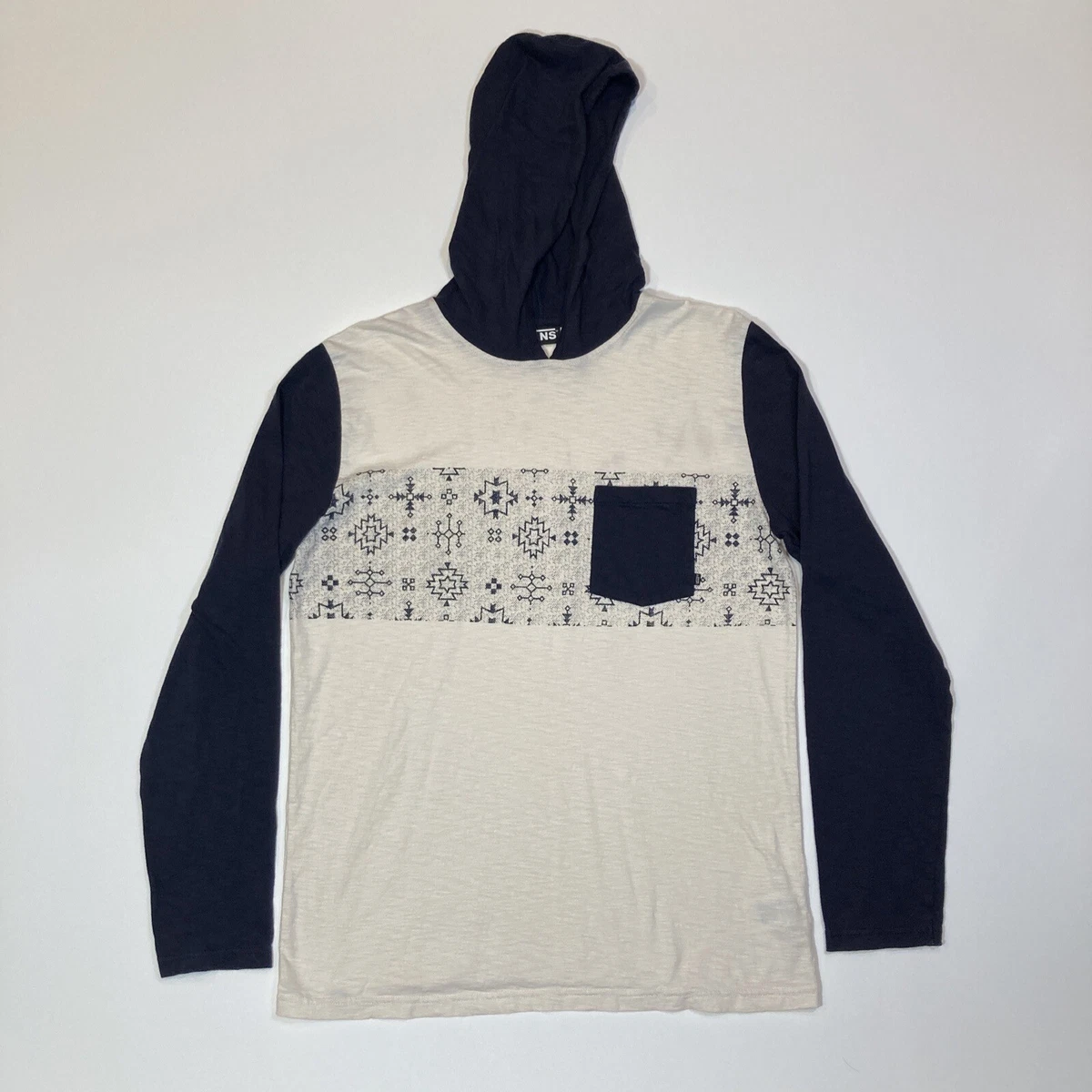Vans Hooded Shirt Adult Medium Blue White Long Sleeve Tribal Skateboarding Mens