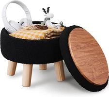 Storage Ottoman, Modern round Footrest with Soft Padded Seat, Teddy Velvet Foots
