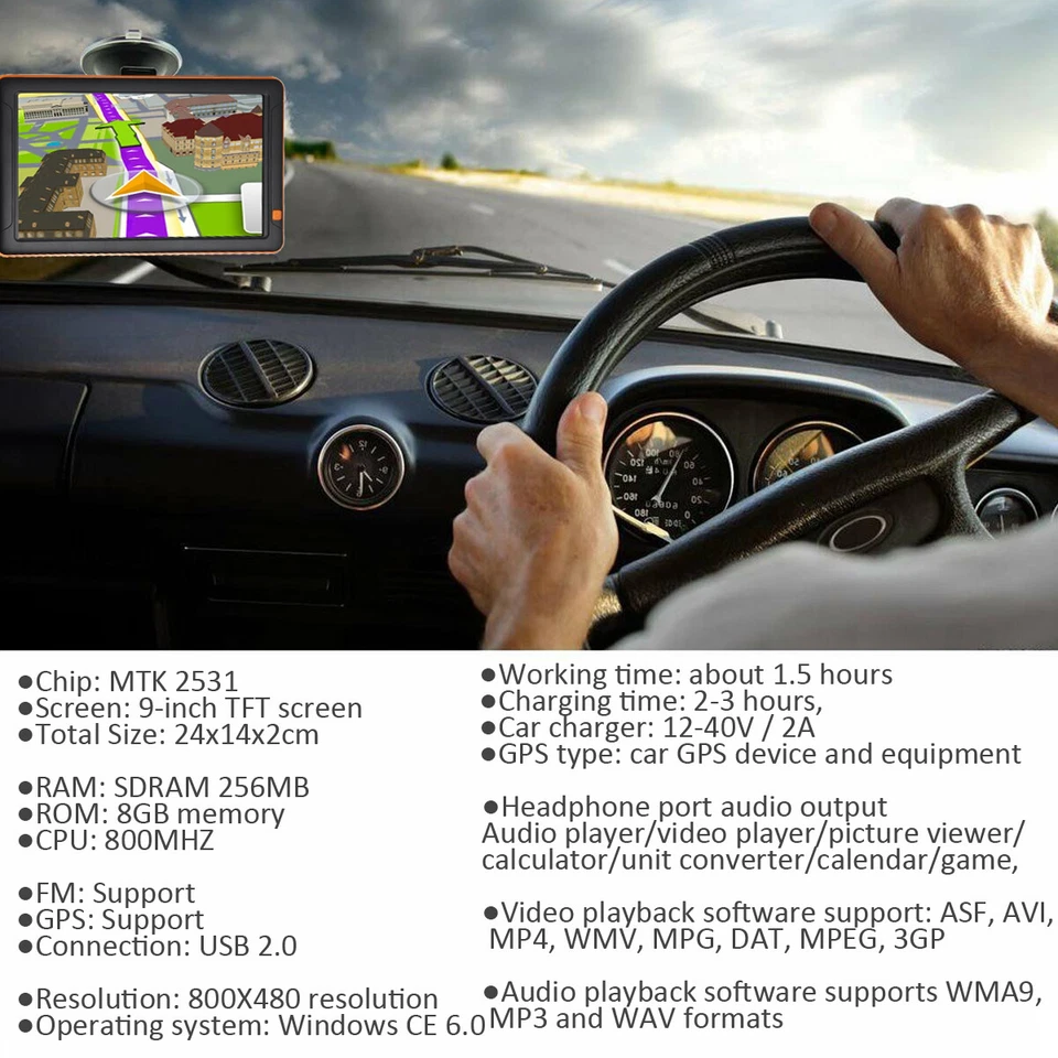 9" Car GPS Navigation TFT Free Maps 8GB+256MB Navigator Sat Nav HD LCD Display - Image 2 of 4