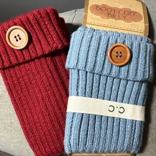 2 Pair Button Boot Cuff Warm Toppers NEW One Size Blue & Brick Red