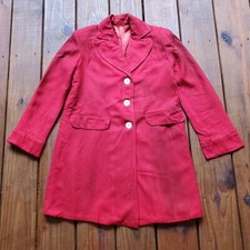 True vintage 1930's 30's young girls teen red wool button up long coat