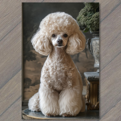 STICKER  Poodle White Gray Round  Fluffy Fur Detailed Portrait Cute Fun