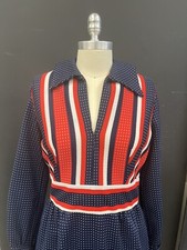 Vintage Polka Dotted Dress, Navy/Red/White