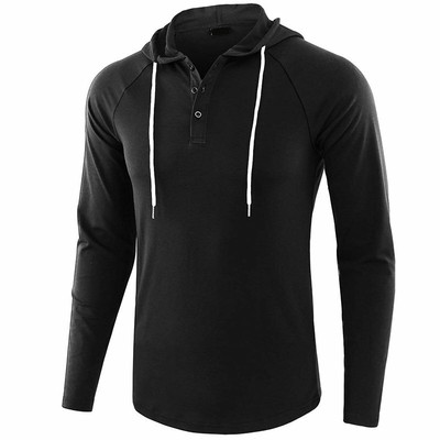 Men's Raglan Henley Hoodie Shirt Long 