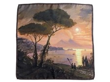 Battisti Pocket Square / Bandana Vintage Napoli Sunset Fine Art Painting Pure Si