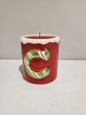 Christmas Candle Red Glitter With Big "C" Ceramic Holder NEW!