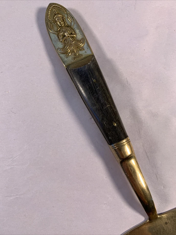Cake Pie Slice Server Siam Sitting Buddha Brass with Wood Handle. - Изображение 3 из 4
