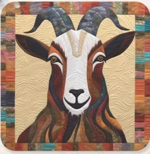 Billy Goat Art Quilt Style Coasters 4 X 4 Inches Neoprene New Set Of 2