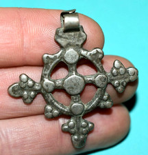 Antique Ethiopian Coptic Christian Cross Coin Silver Pendant Ethiopia, Africa