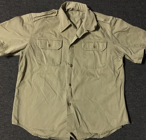 Vtg 60s US Army Vietnam Khaki Safari Shirt M L Military War Uniform Grunge Punk