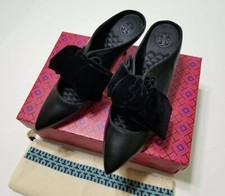 NIB Tory Burch Clara 65MM Mule w. Velvet Bow, Pointed Toe, Perfect Black 428