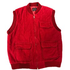 Vtg 70 80's Country Touch Red SOFT Corduroy Knit Quilted Waistcoat SKI Vest L