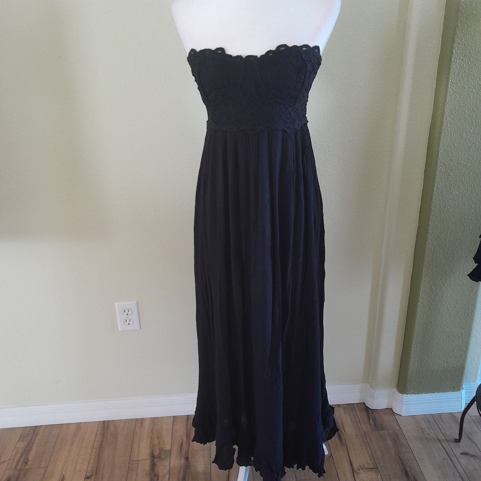 Free People Adella Corset Maxi Dress Black Med New