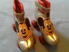 Vintage Disney Mickey Mouse Child Roller-Skates Full Boot Silver Red Size 1 MM
